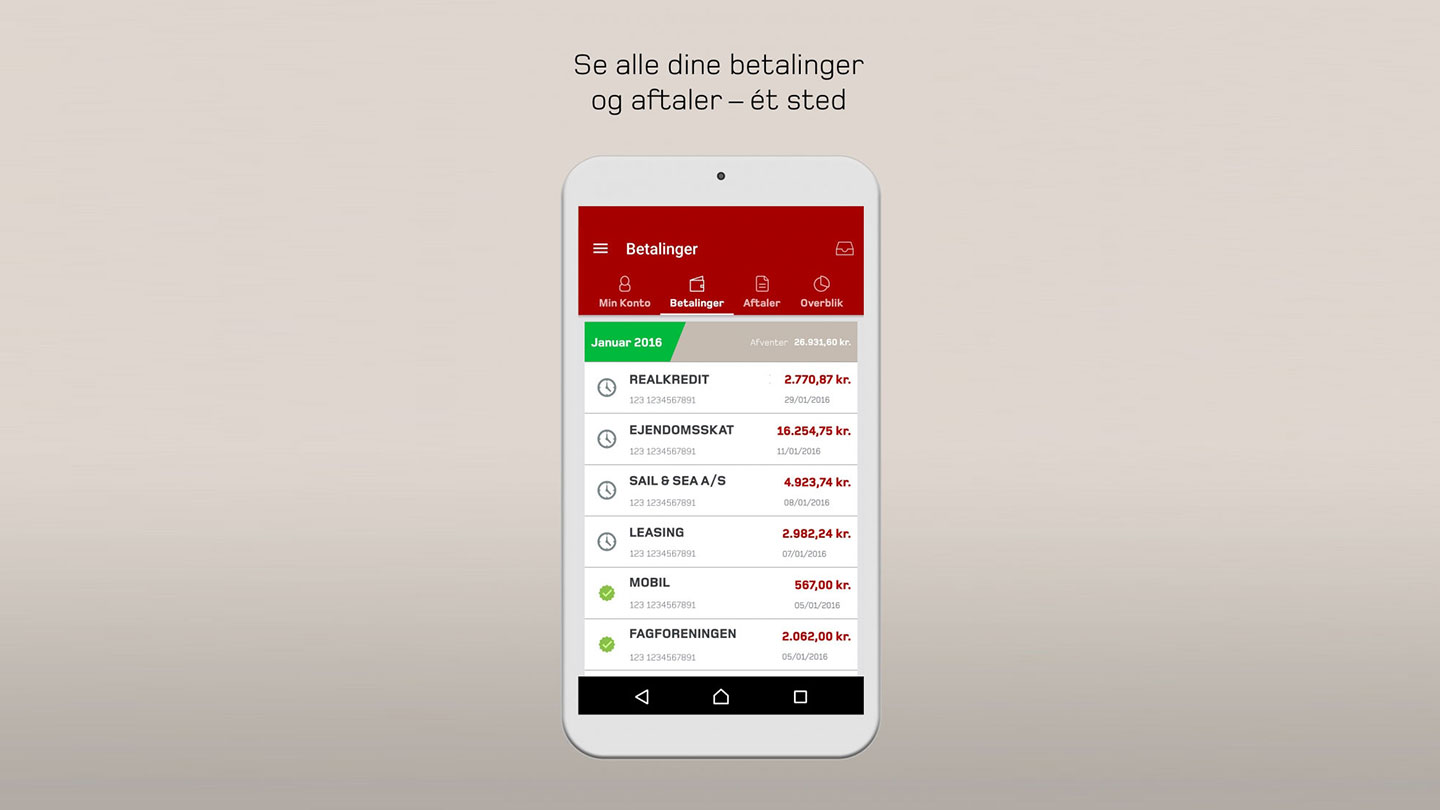 Billede viser skærmbillede af Betalingsservice-appen